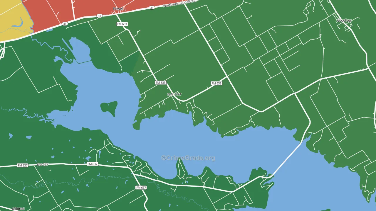 Elm Flat, TX Map of Vehicle Theft Rates