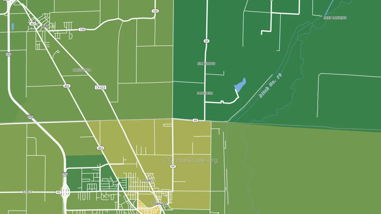 Elm Grove, AR Map of Vehicle Theft Rates