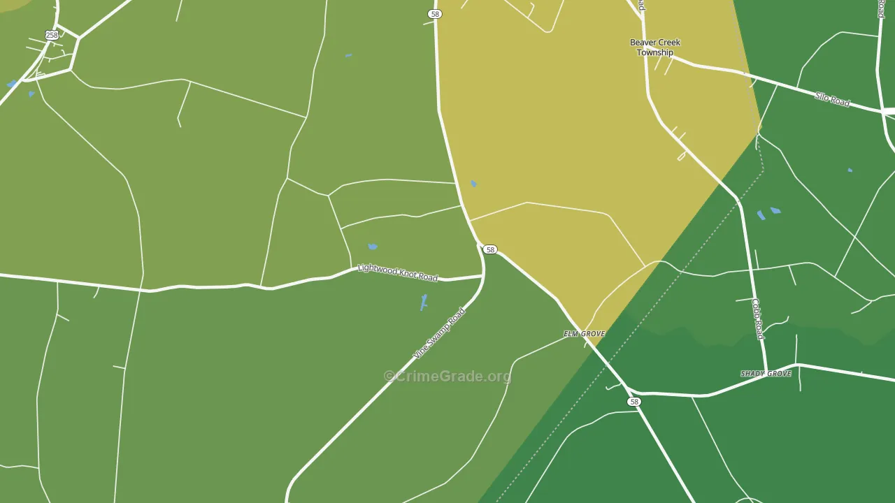 Elm Grove, NC Map of Vehicle Theft Rates