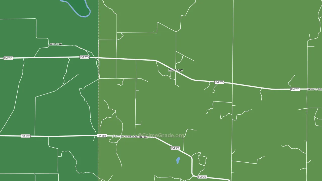 Elm Grove, TX Map of Vehicle Theft Rates