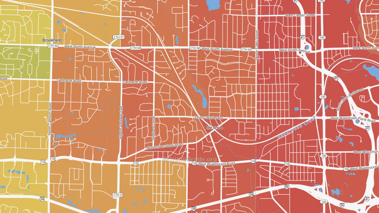 Elm Grove, WI Map of Vehicle Theft Rates
