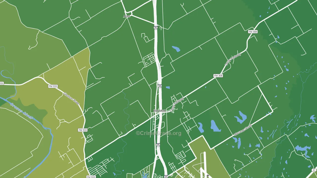 Elm Mott, TX Map of Vehicle Theft Rates