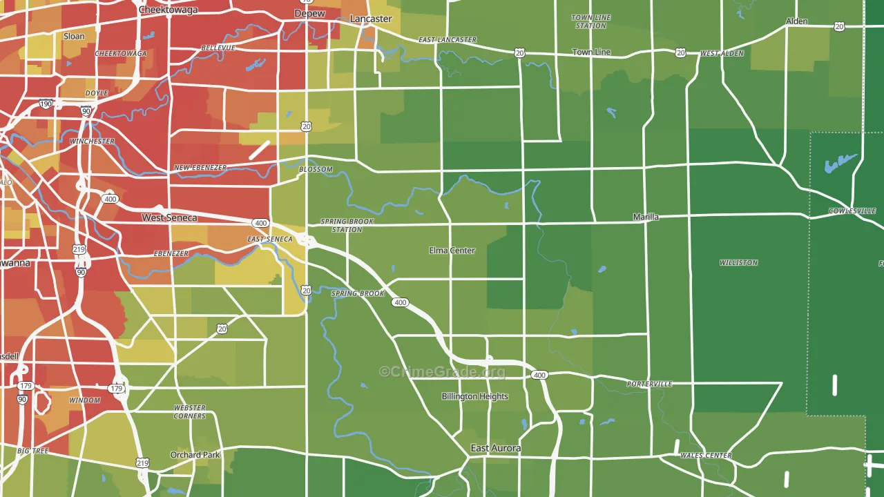 Elma, NY Map of Vehicle Theft Rates