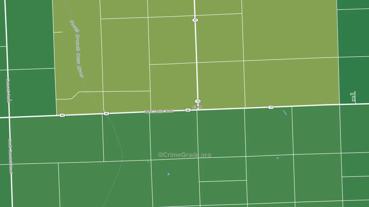 Elmer, MI Map of Vehicle Theft Rates