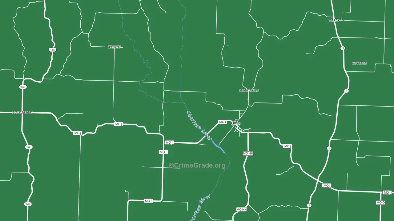 Elmer, MO Map of Vehicle Theft Rates