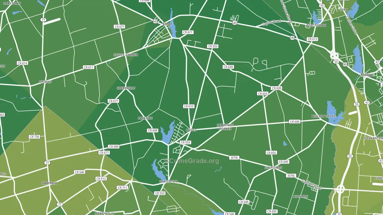 Elmer, NJ Map of Vehicle Theft Rates