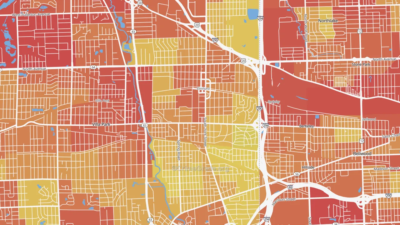 Elmhurst, IL Map of Vehicle Theft Rates
