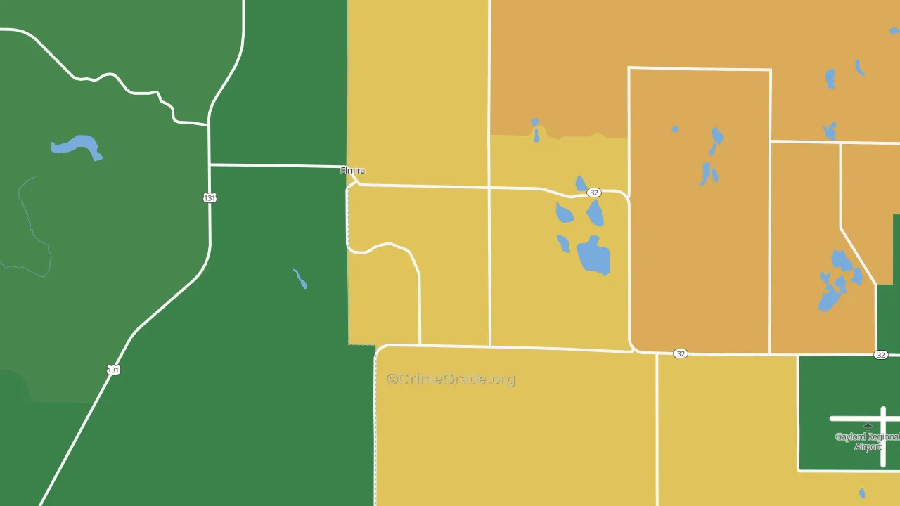 Elmira, MI Map of Vehicle Theft Rates