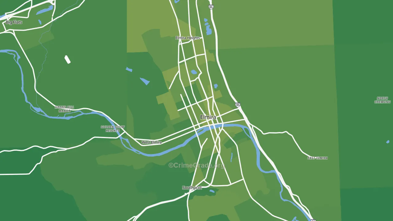 Elmira, NY Map of Vehicle Theft Rates