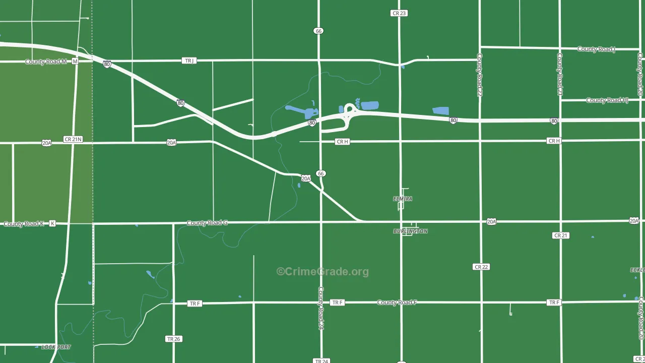 Elmira, OH Map of Vehicle Theft Rates