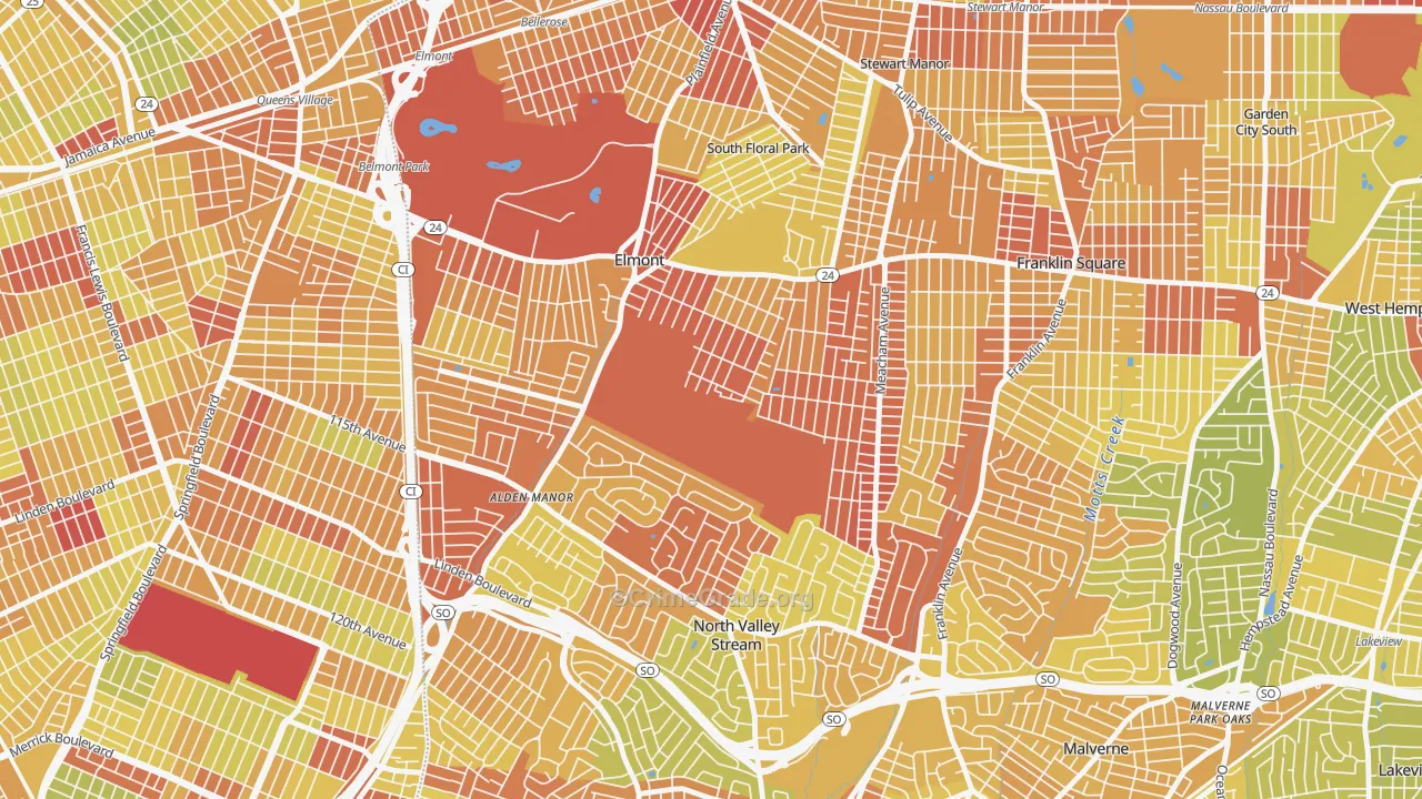 Elmont, NY Map of Vehicle Theft Rates