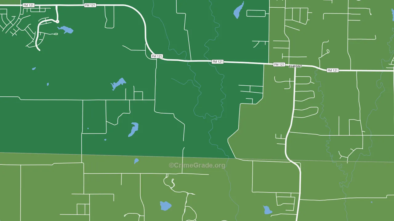 Elmont, TX Map of Vehicle Theft Rates