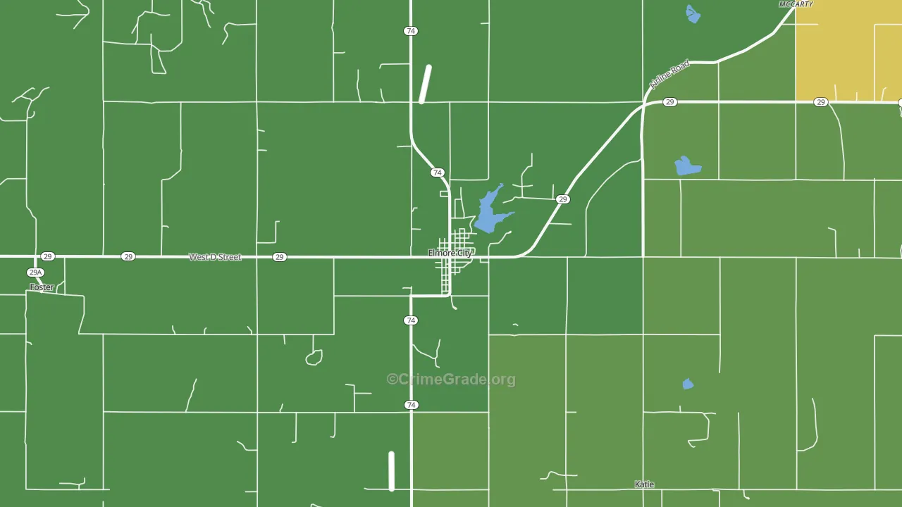Elmore City, OK Map of Vehicle Theft Rates