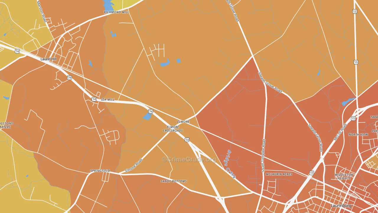 Elmore, NC Map of Vehicle Theft Rates