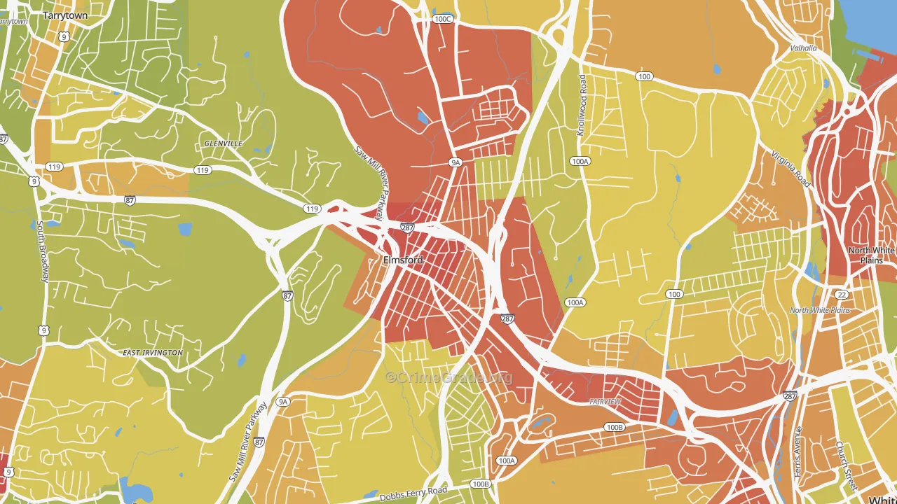 Elmsford, NY Map of Vehicle Theft Rates