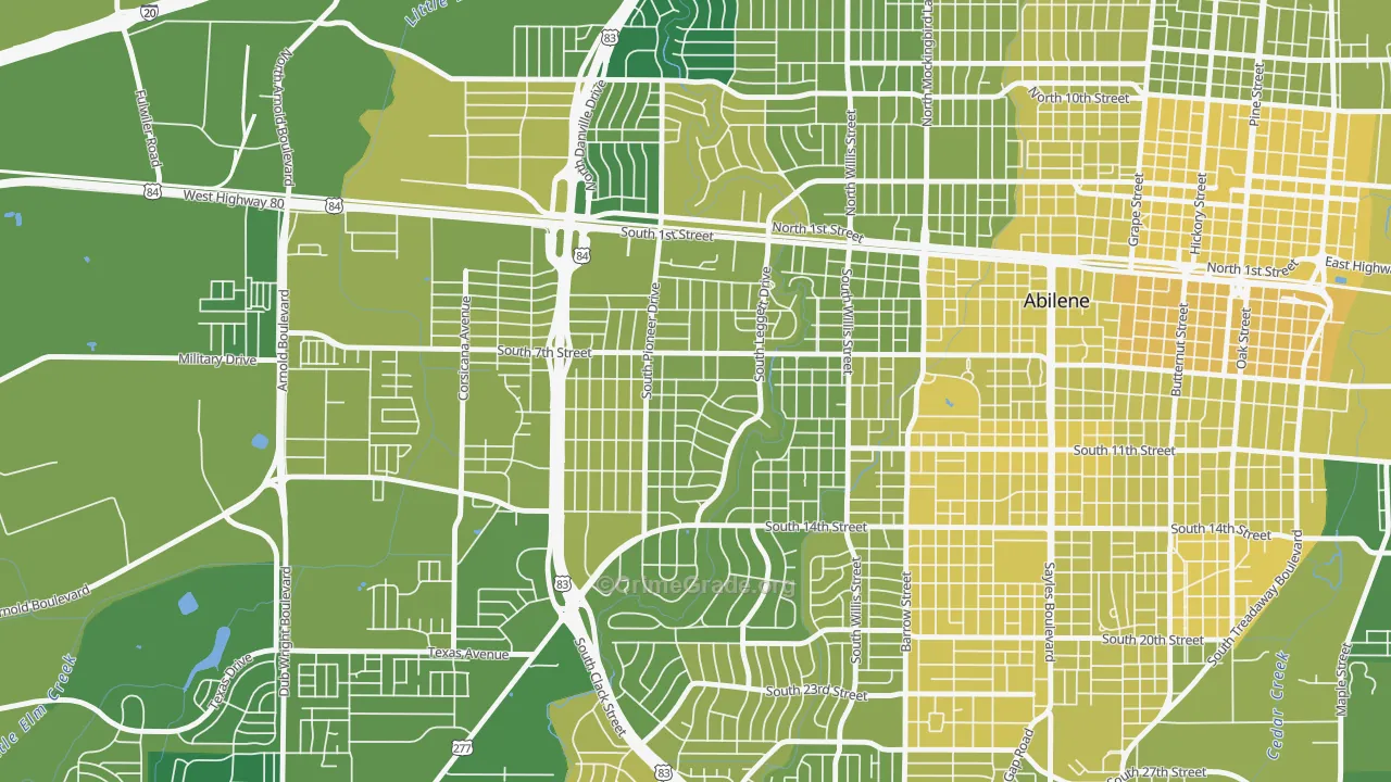 Elmwood Area, Abilene, TX Map of Vehicle Theft Rates