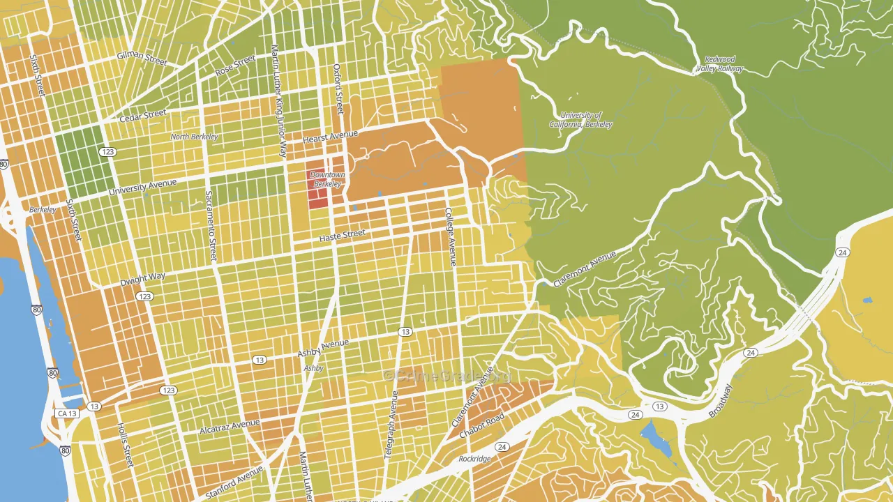 Elmwood, Berkeley, CA Map of Vehicle Theft Rates