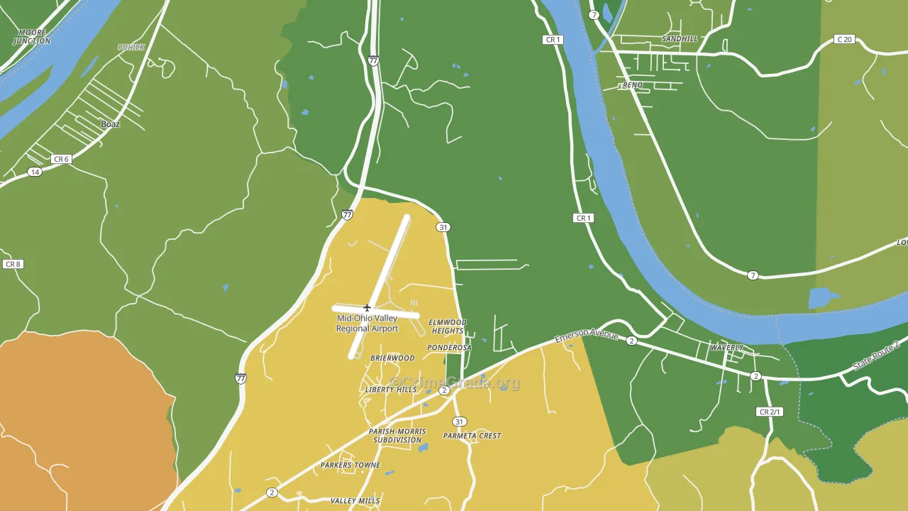 Elmwood Heights, WV Map of Vehicle Theft Rates