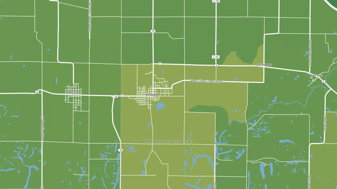 Elmwood, IL Map of Vehicle Theft Rates