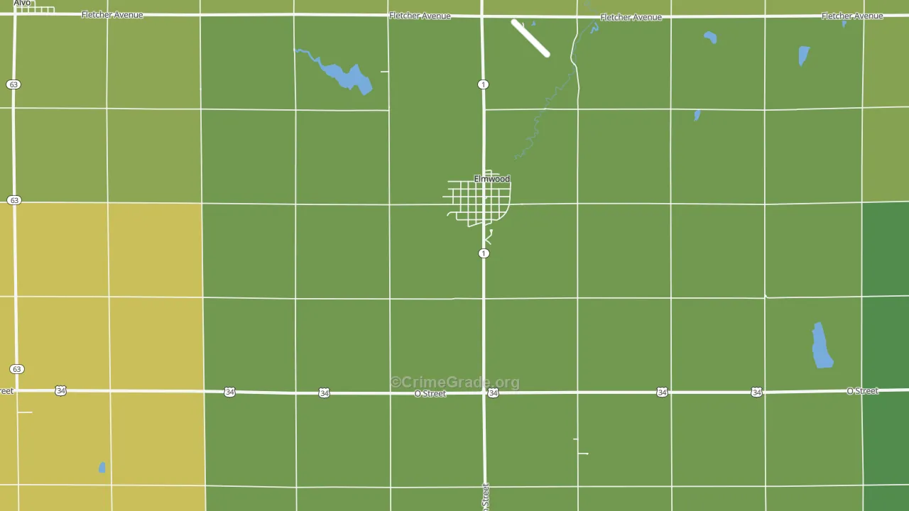Elmwood, NE Map of Vehicle Theft Rates