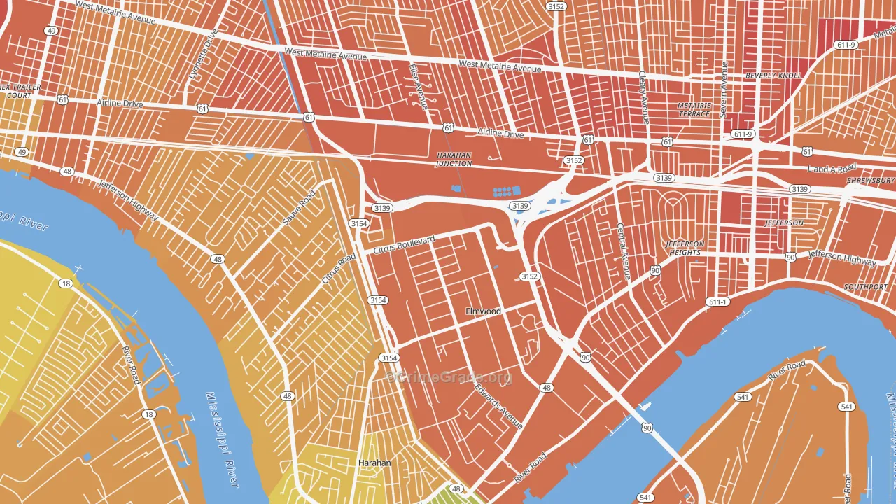 Elmwood, New Orleans, LA Map of Vehicle Theft Rates