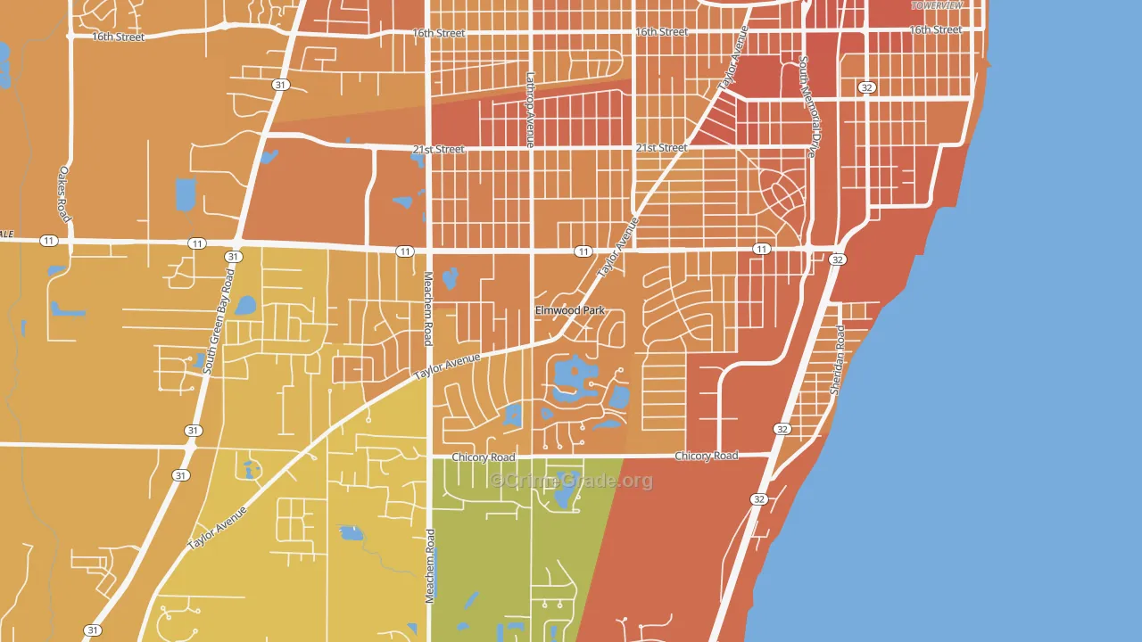 Elmwood Park, WI Map of Vehicle Theft Rates