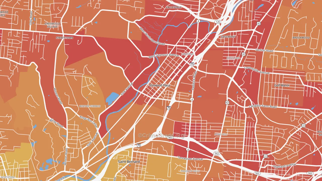 Elmwood Place, OH Map of Vehicle Theft Rates