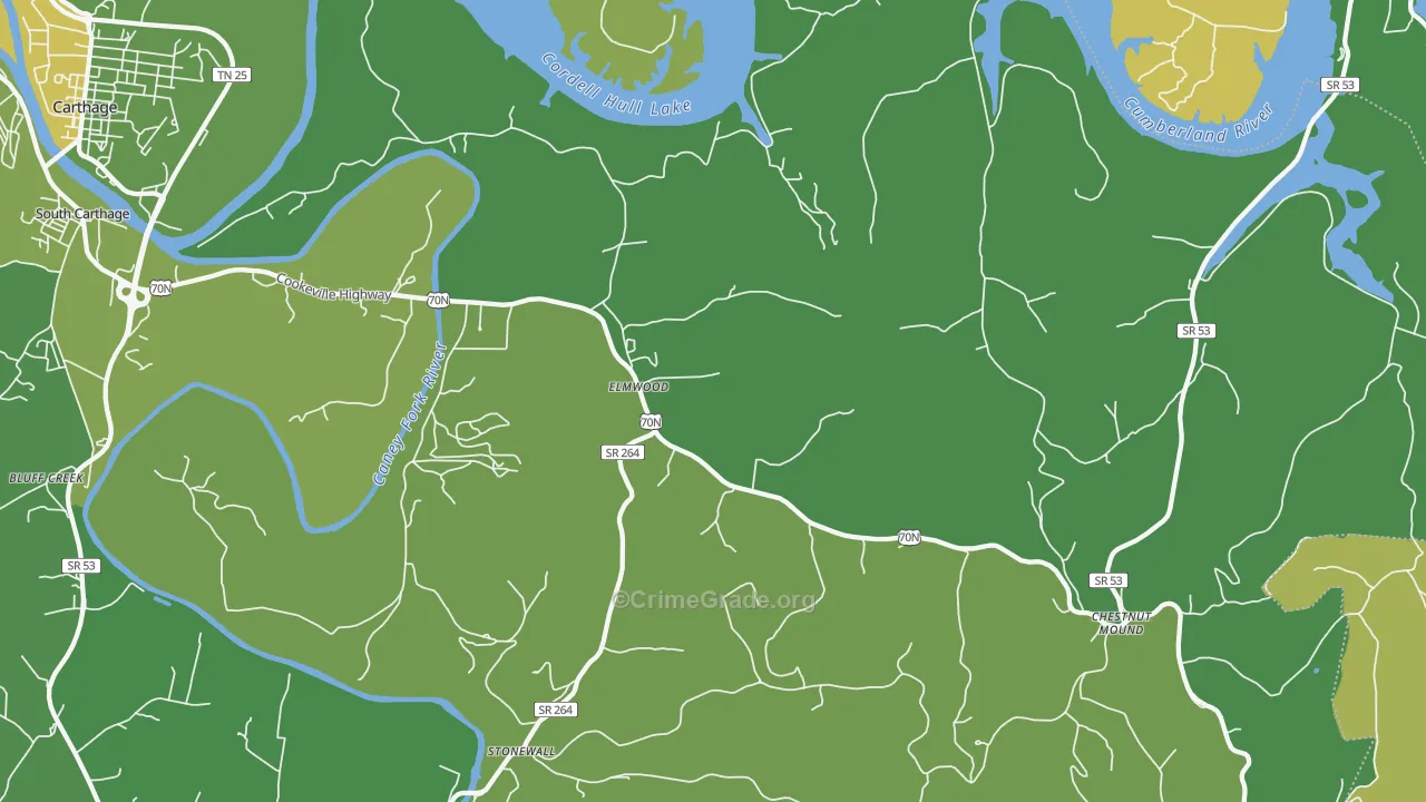 Elmwood, TN Map of Vehicle Theft Rates