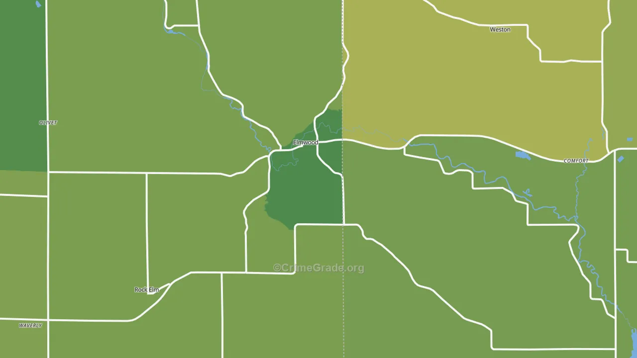 Elmwood, WI Map of Vehicle Theft Rates