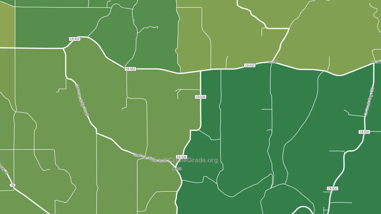 Elon, IA Map of Vehicle Theft Rates