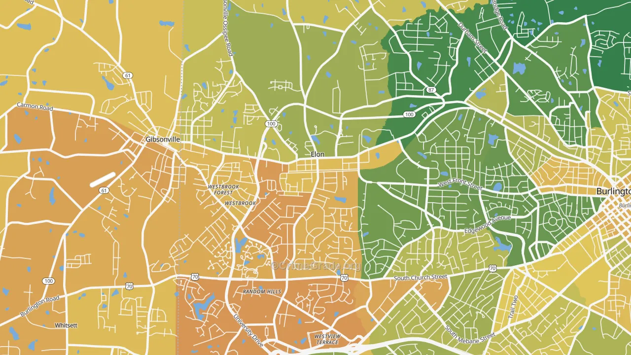 Elon, NC Map of Vehicle Theft Rates