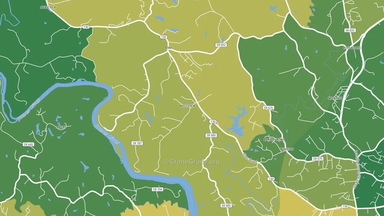 Elon, VA Map of Vehicle Theft Rates