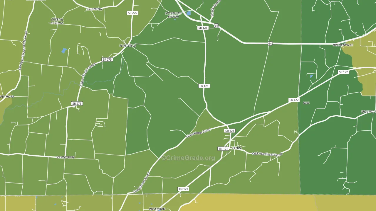 Elora, TN Map of Vehicle Theft Rates