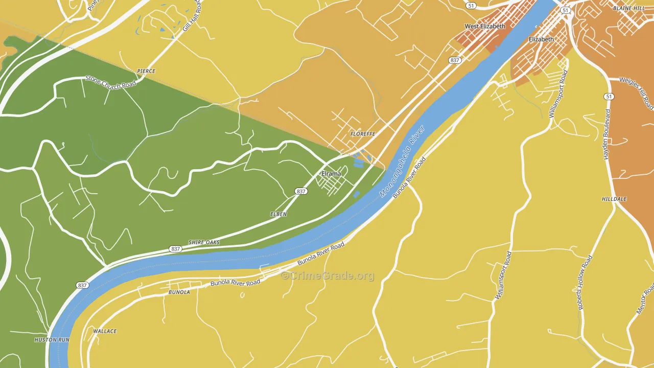 Elrama, PA Map of Vehicle Theft Rates