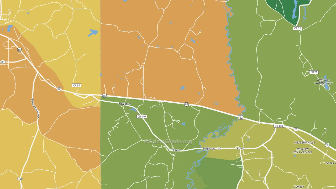 Elrod, AL Map of Vehicle Theft Rates