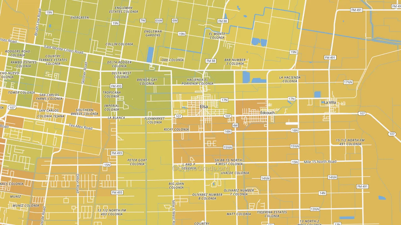 Elsa, TX Map of Vehicle Theft Rates