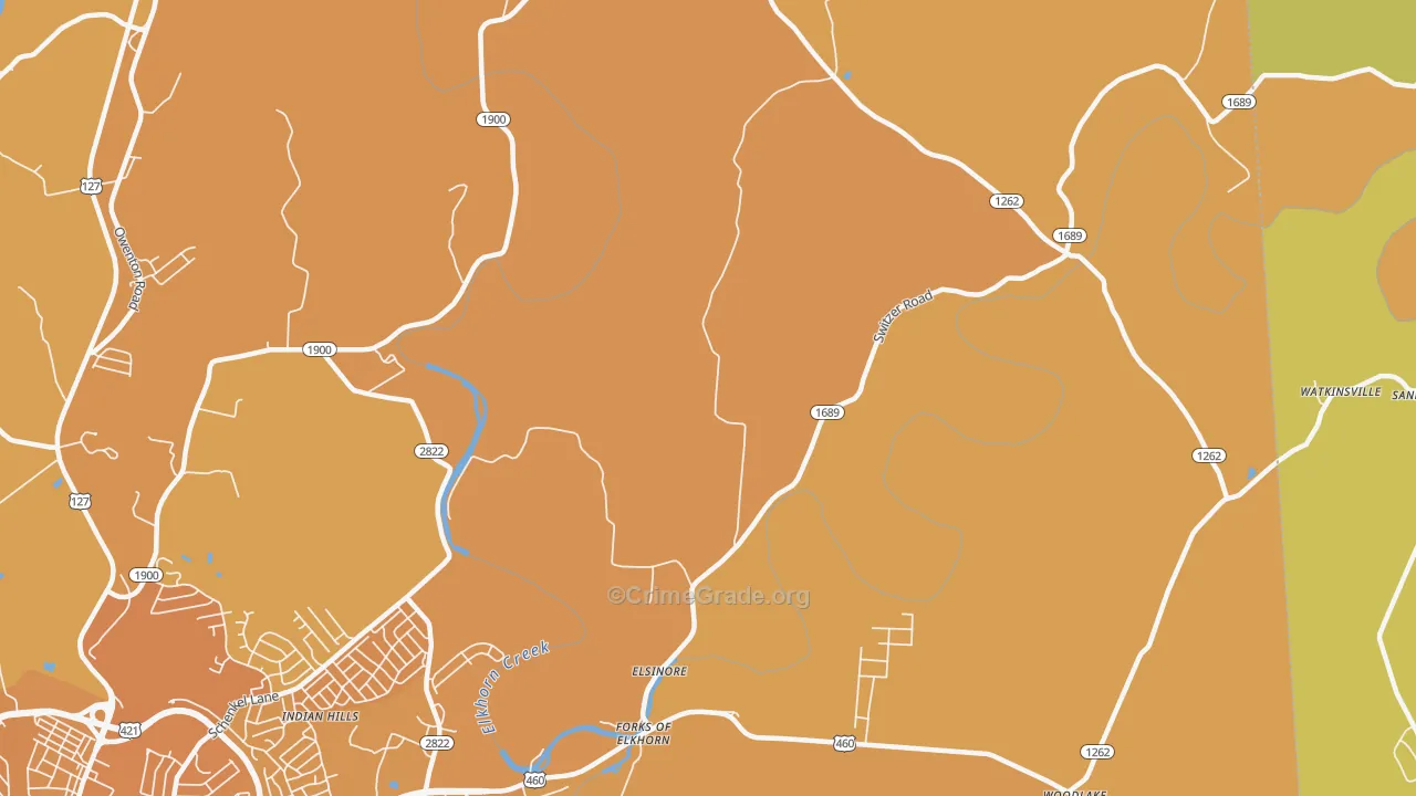 Elsinore, KY Map of Vehicle Theft Rates