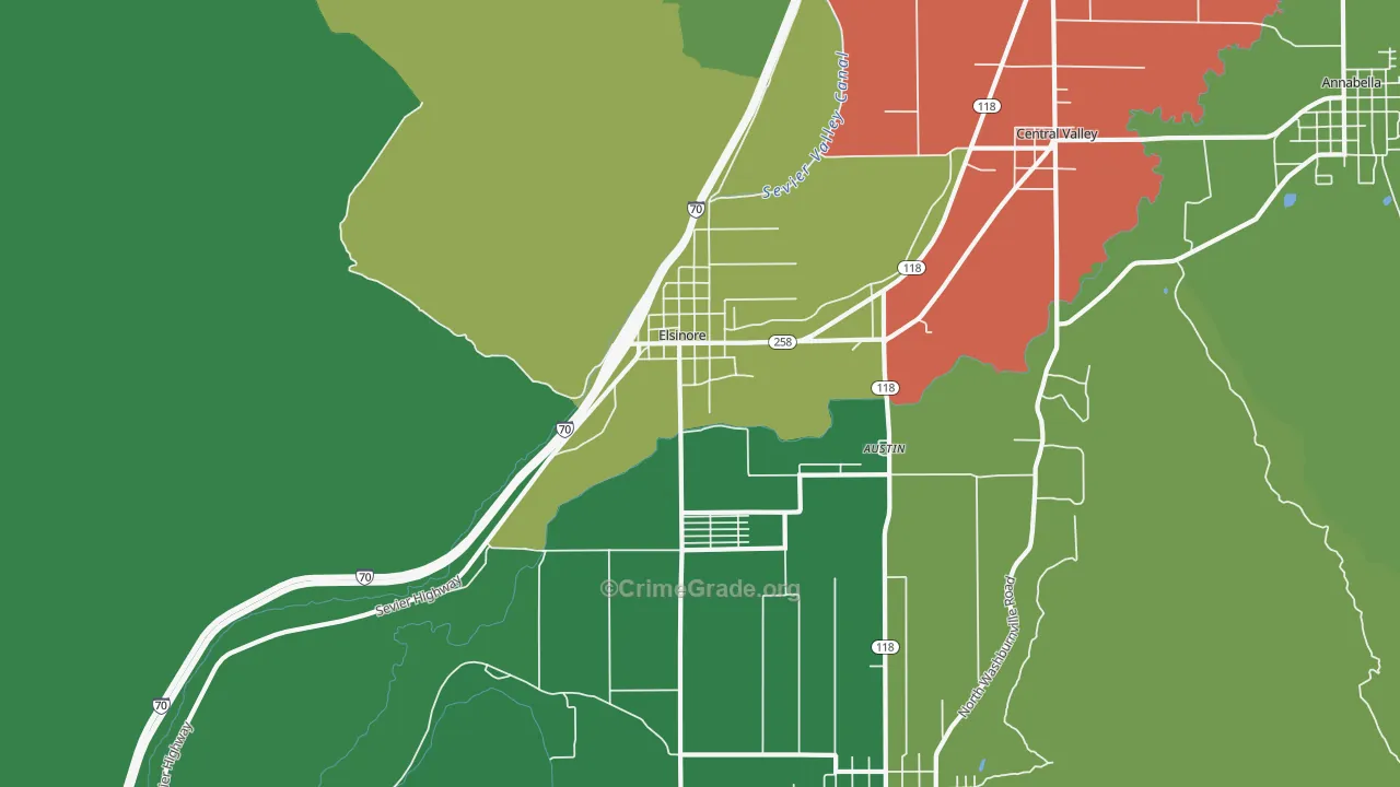 Elsinore, UT Map of Vehicle Theft Rates