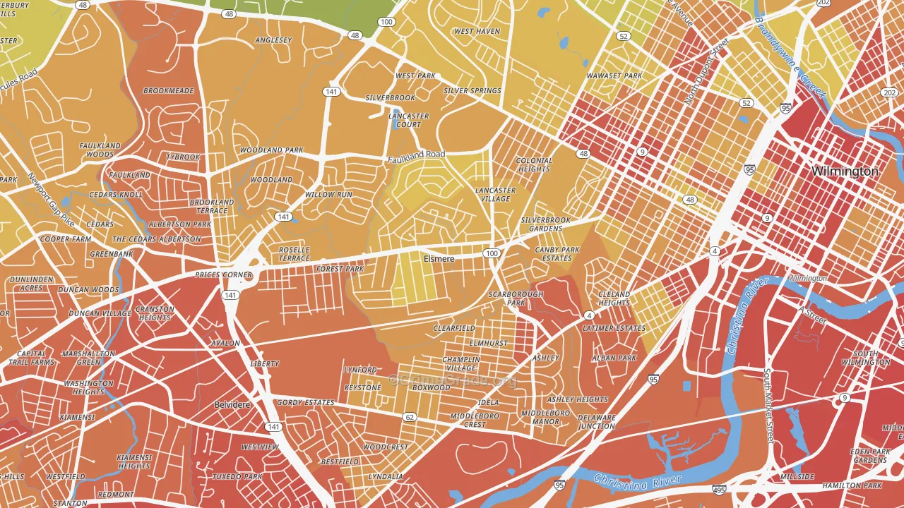 Elsmere, DE Map of Vehicle Theft Rates