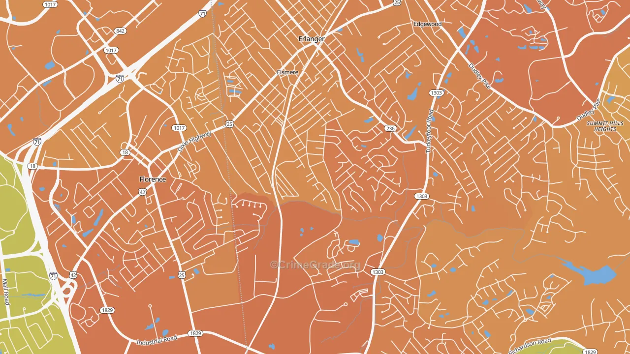 Elsmere, KY Map of Vehicle Theft Rates