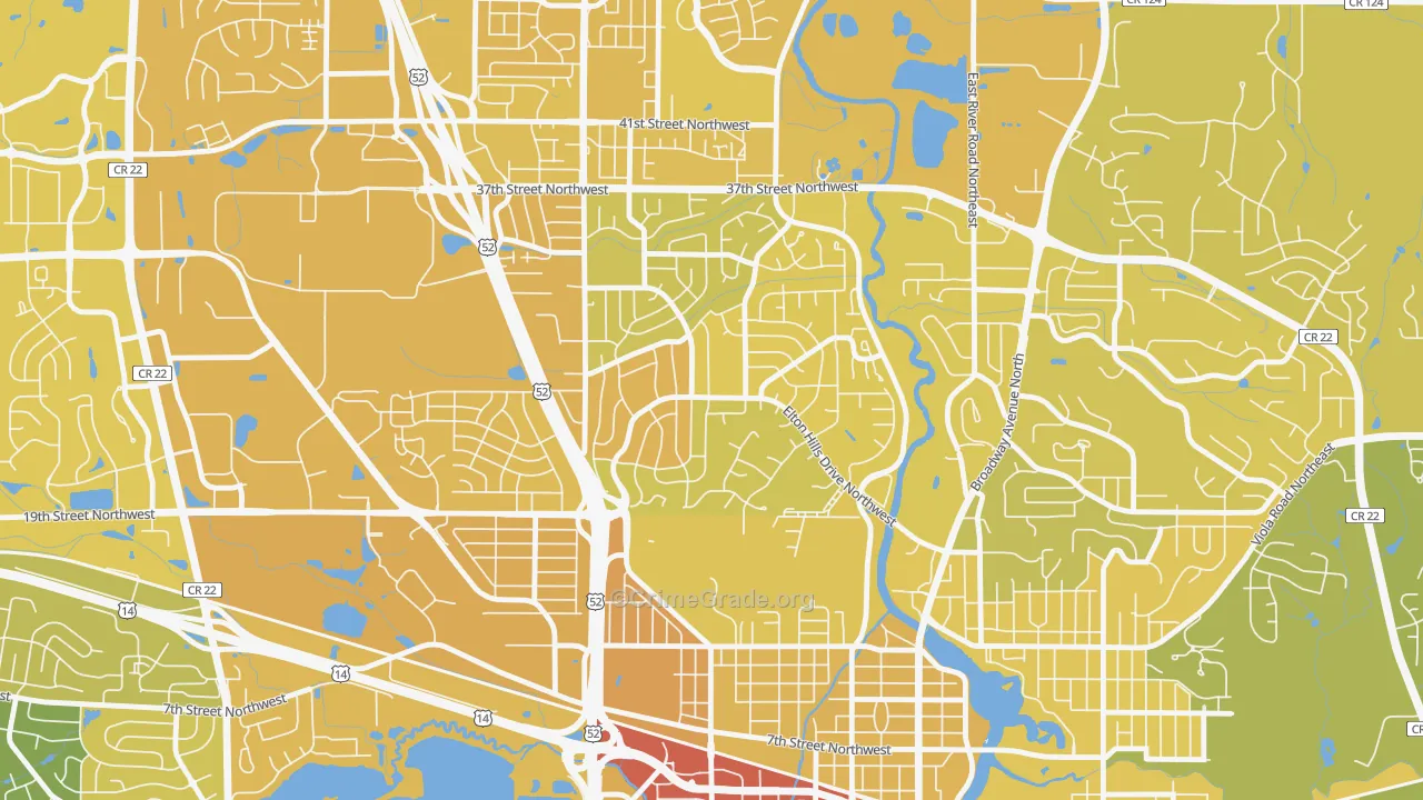 Elton Hills, Rochester, MN Map of Vehicle Theft Rates