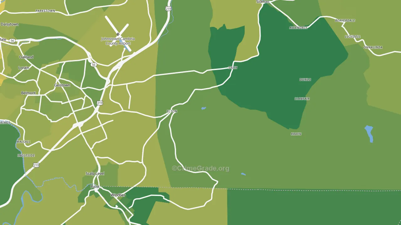 Elton, PA Map of Vehicle Theft Rates