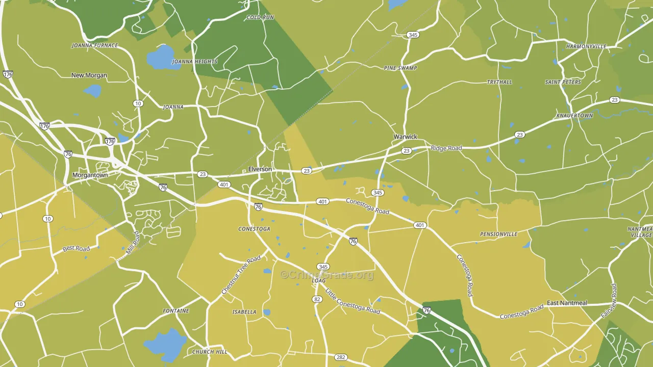 Elverson, PA Map of Vehicle Theft Rates