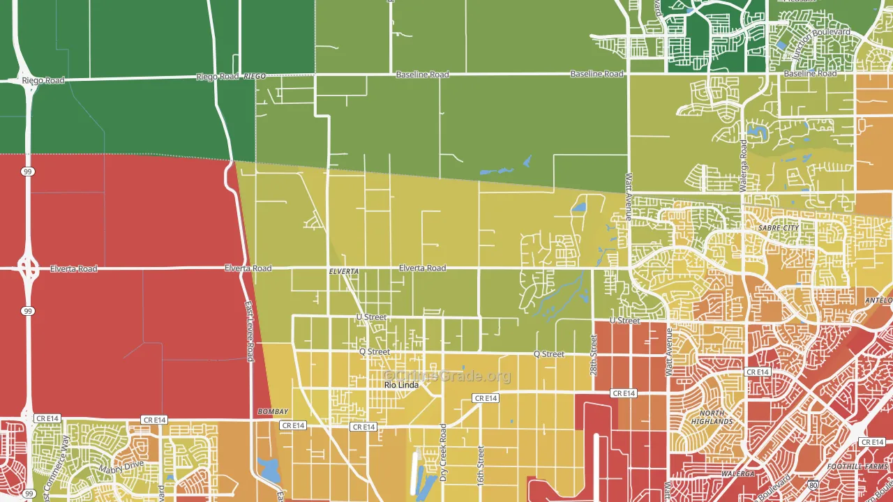 Elverta, CA Map of Vehicle Theft Rates