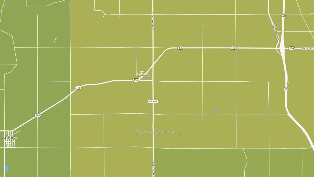 Elwood, IA Map of Vehicle Theft Rates