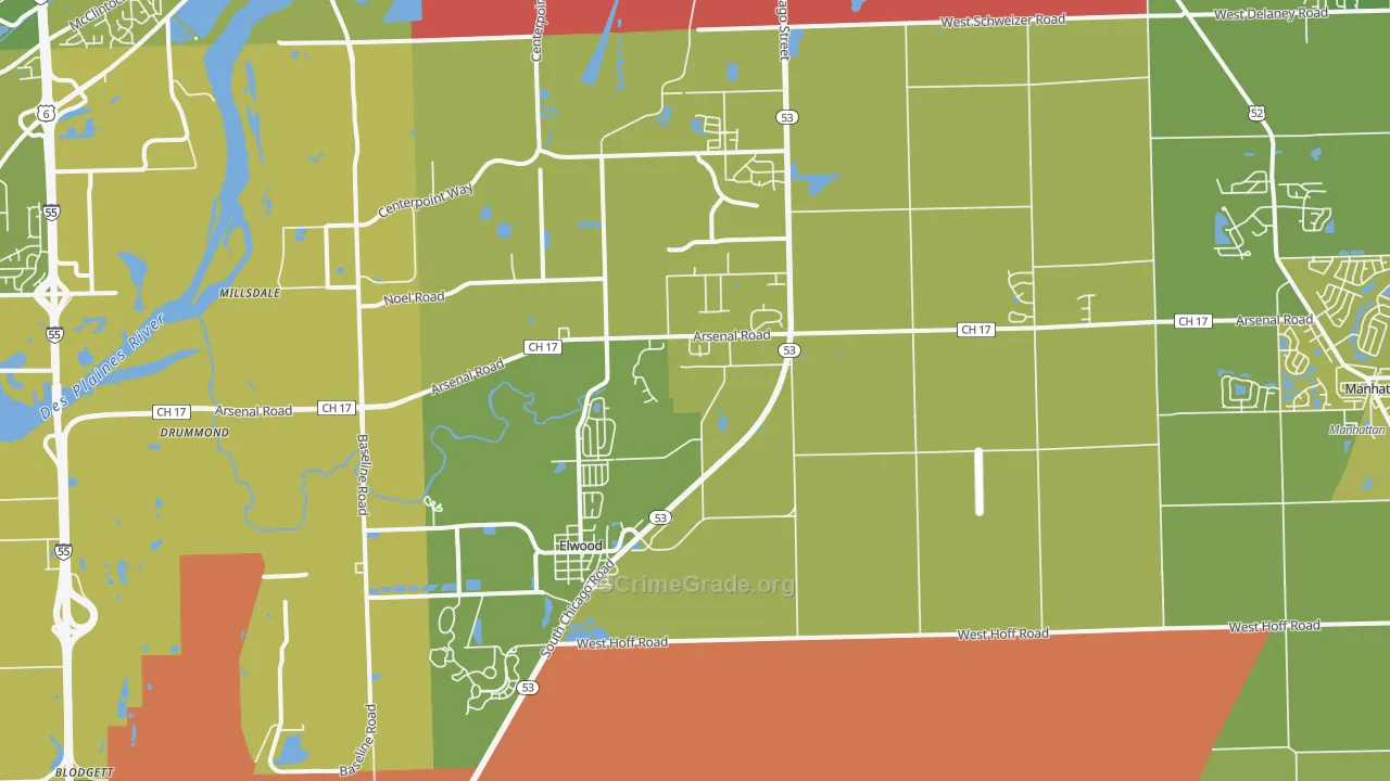 Elwood, IL Map of Vehicle Theft Rates