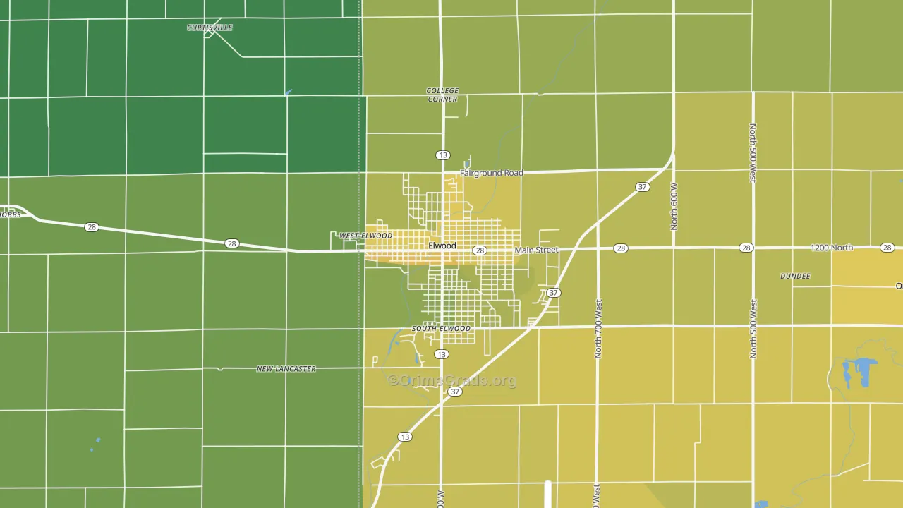 Elwood, IN Map of Vehicle Theft Rates