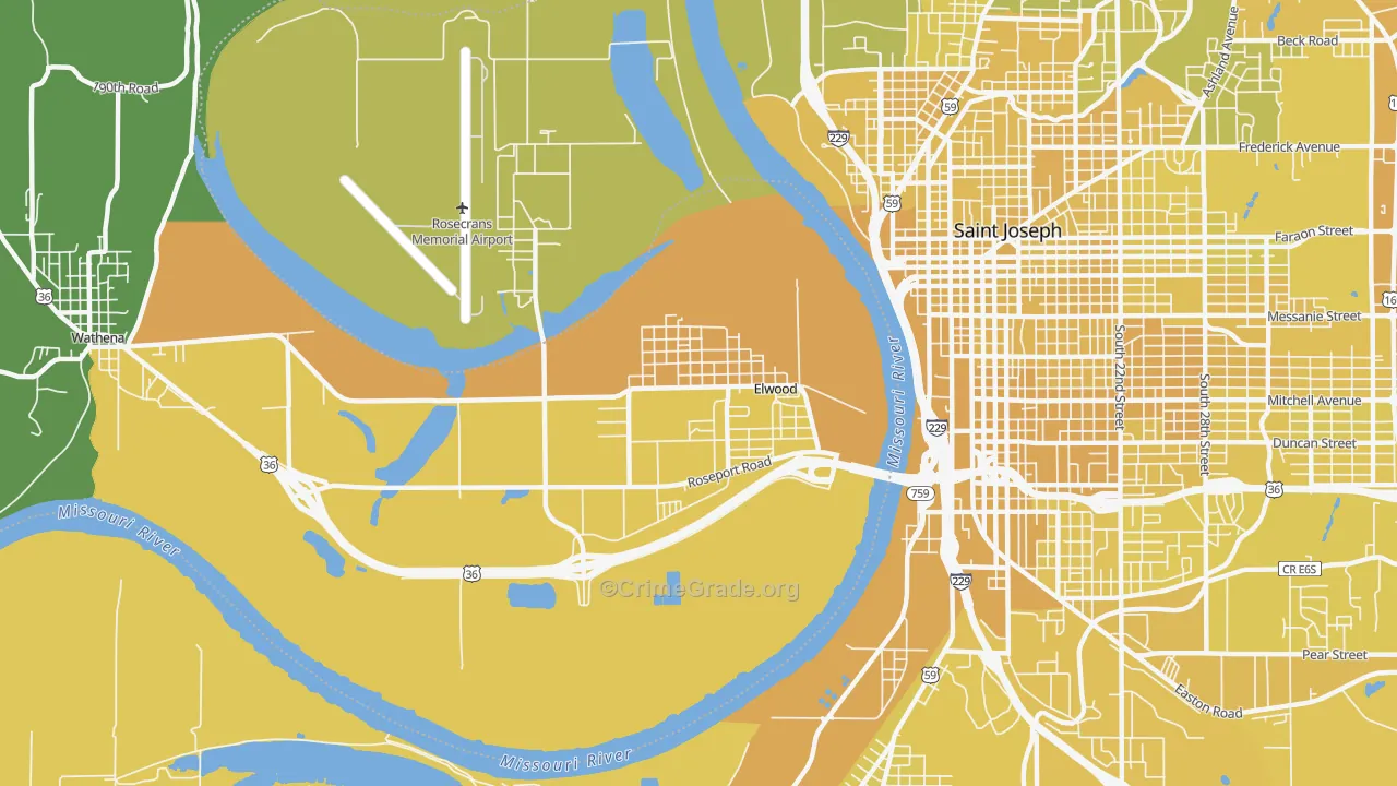 Elwood, KS Map of Vehicle Theft Rates