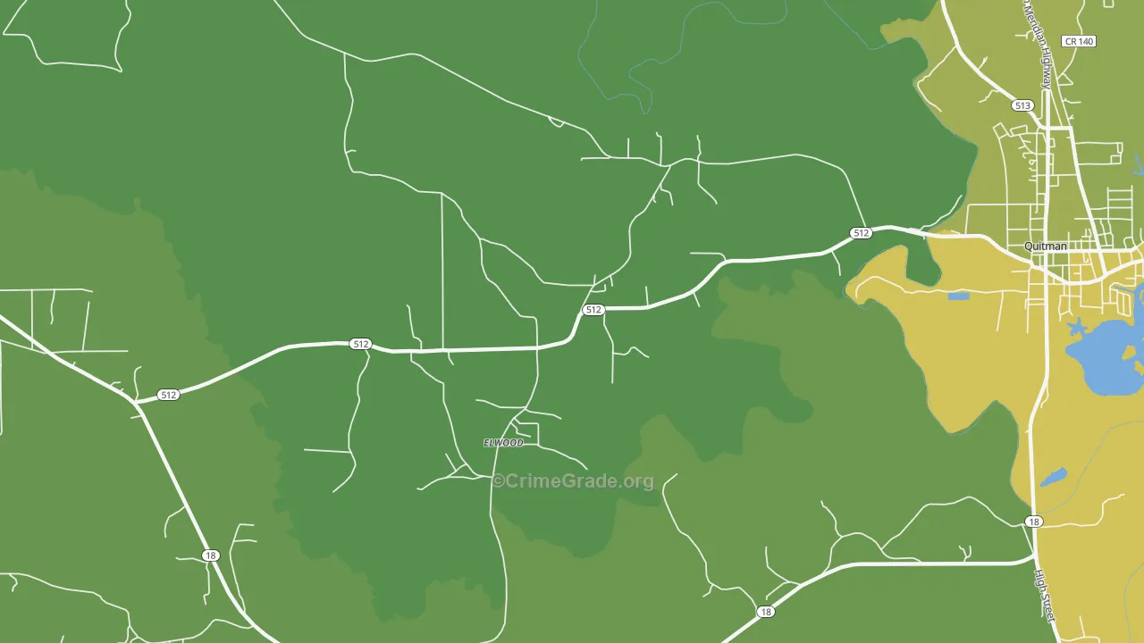 Elwood, MS Map of Vehicle Theft Rates