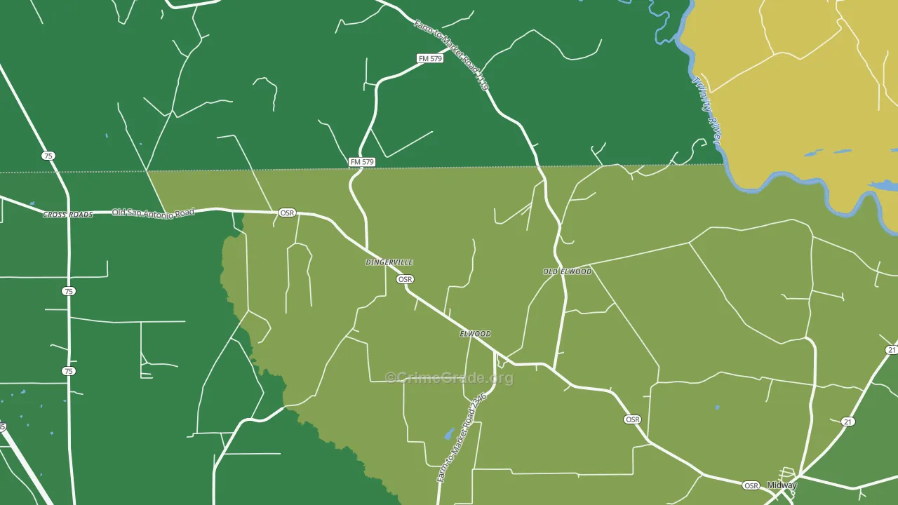 Elwood, TX Map of Vehicle Theft Rates